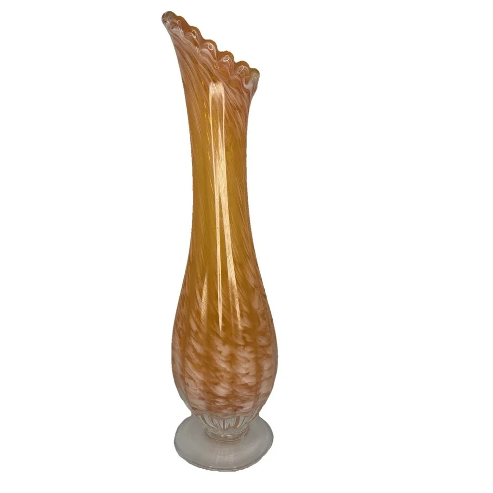 Vintage Swung Vase Orange Swirl Twisted Glass Vase Mid Century Modern MCM Style